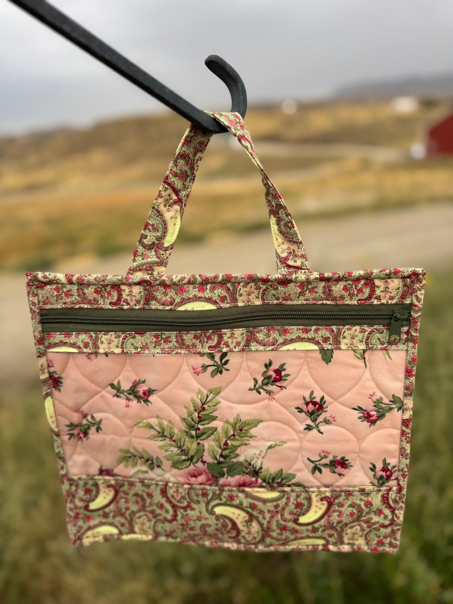 Multi-use Project Bag with Vinyl Front - Paisley and Roses
