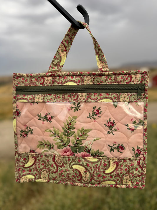 Multi-use Project Bag with Vinyl Front - Paisley and Roses