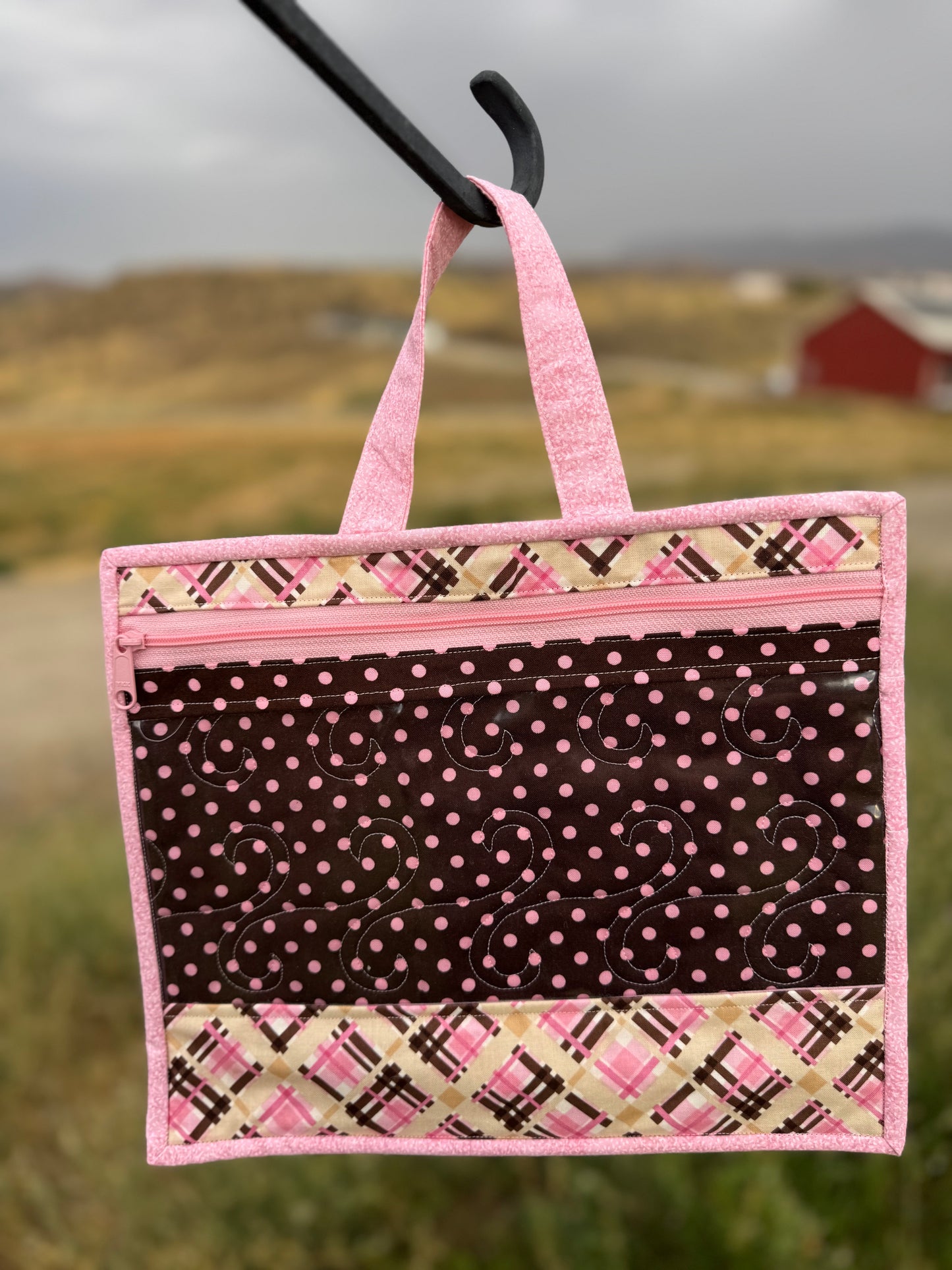 Multi-use Project Bag with Vinyl Front - Pink Madras