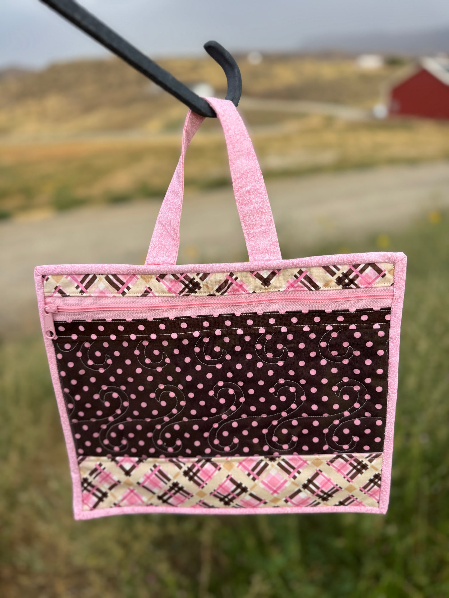 Multi-use Project Bag with Vinyl Front - Pink Madras