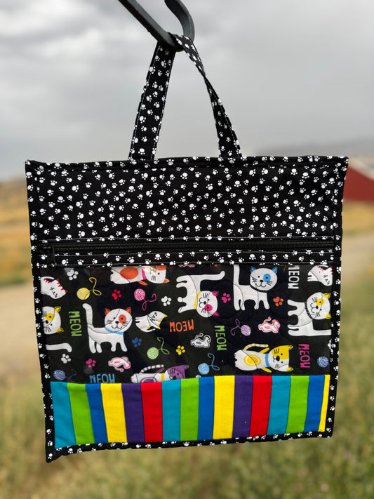 Multi-use Project Bag with Vinyl Front - Cats and Paws